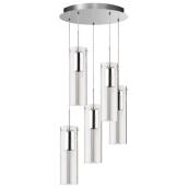 Luminaire suspendu à 5 lumières, Bubble Flow, chrome/cristal