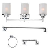 3-Light Vanity Light and Bathroom Accessories Set - Chrome