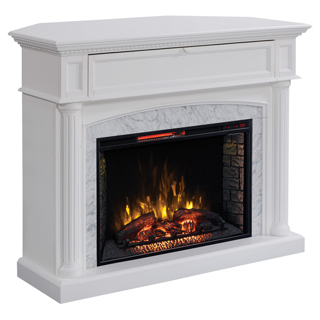 Electric Fireplace with Mantle - 5100 BTU - 1500W - White | RONA With its white finish and real Carrara marble surround
