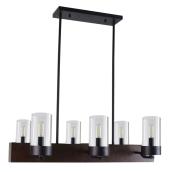 Pendant - 6 Lights - Glass Shades - Dark Wood