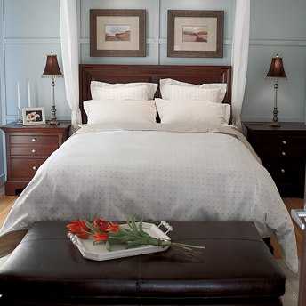 Muted colours throughout the bedroom are in vogue