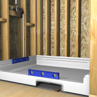 The shower base is reinforced with a masonry product on fibrocement board