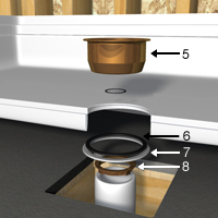 The drain is assembled and installed on the shower base before installation.