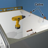Le meuble-lavabo est de niveau et bien ancr&eacute;.