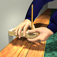 Guide line for cutting first row of planks lengthwise