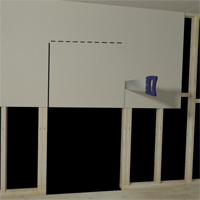 Drywall corners are tacked into place and then levelled 