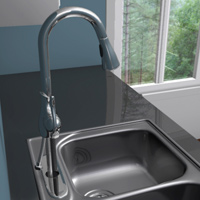 Insert the metal rods of the faucet into their housings