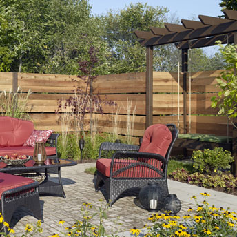 Choose various shades of stains to add interest to your outdoor living area.
