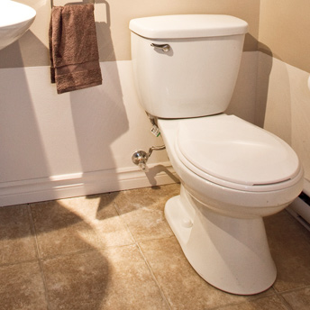 Toilet with a pull down handle on the front of the tank