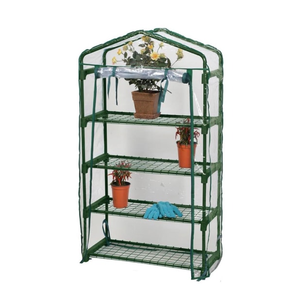 Worth Mini Ourdoors Indoor Greenhouse Tending Potted Plants Seedlings 4 Tier 4 Shelf and PVC Cover Green House with Wheels Plant Tower for Growing Seeds 