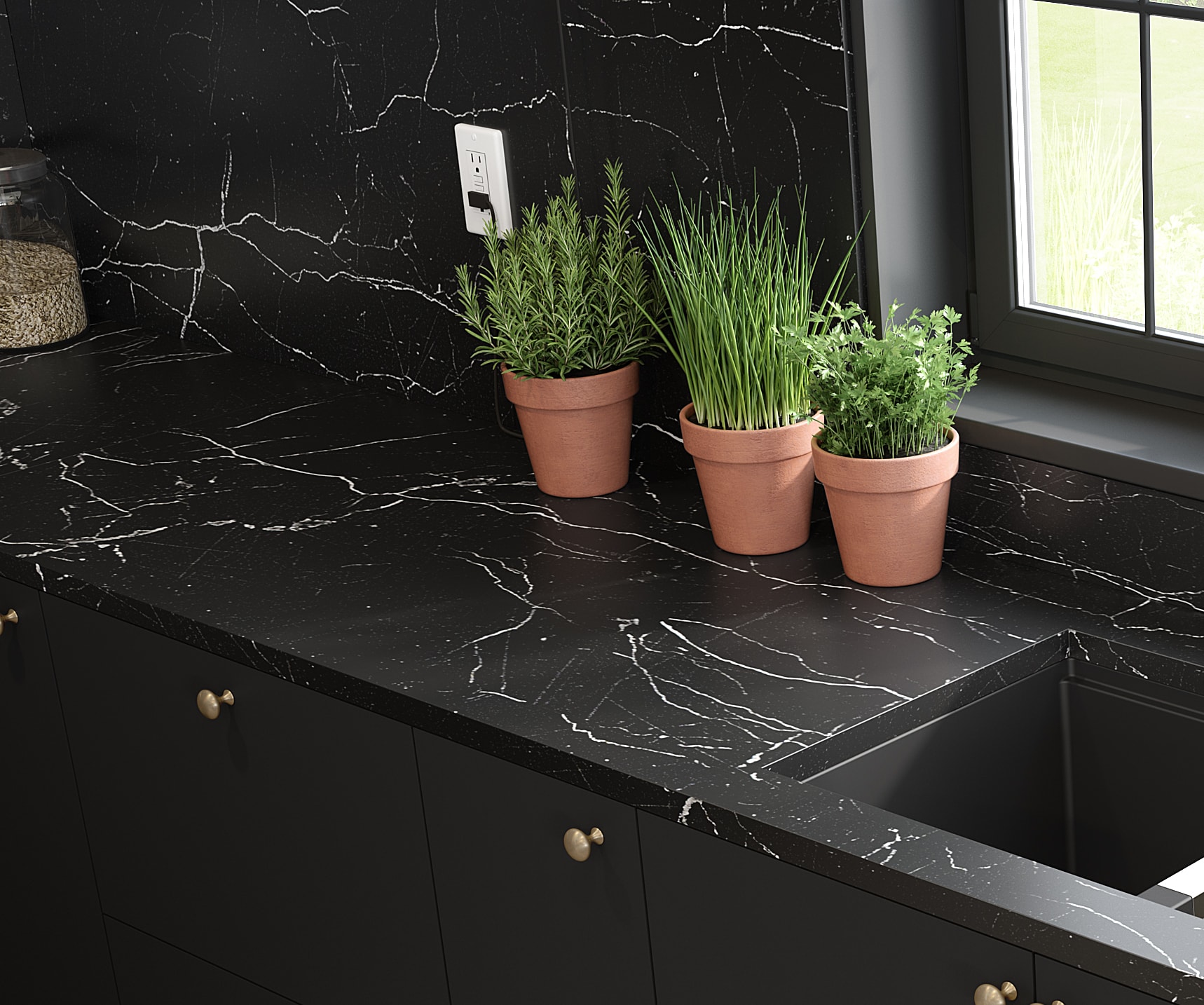 Black quartz kitchen countertop Black quartz kitchen countertop