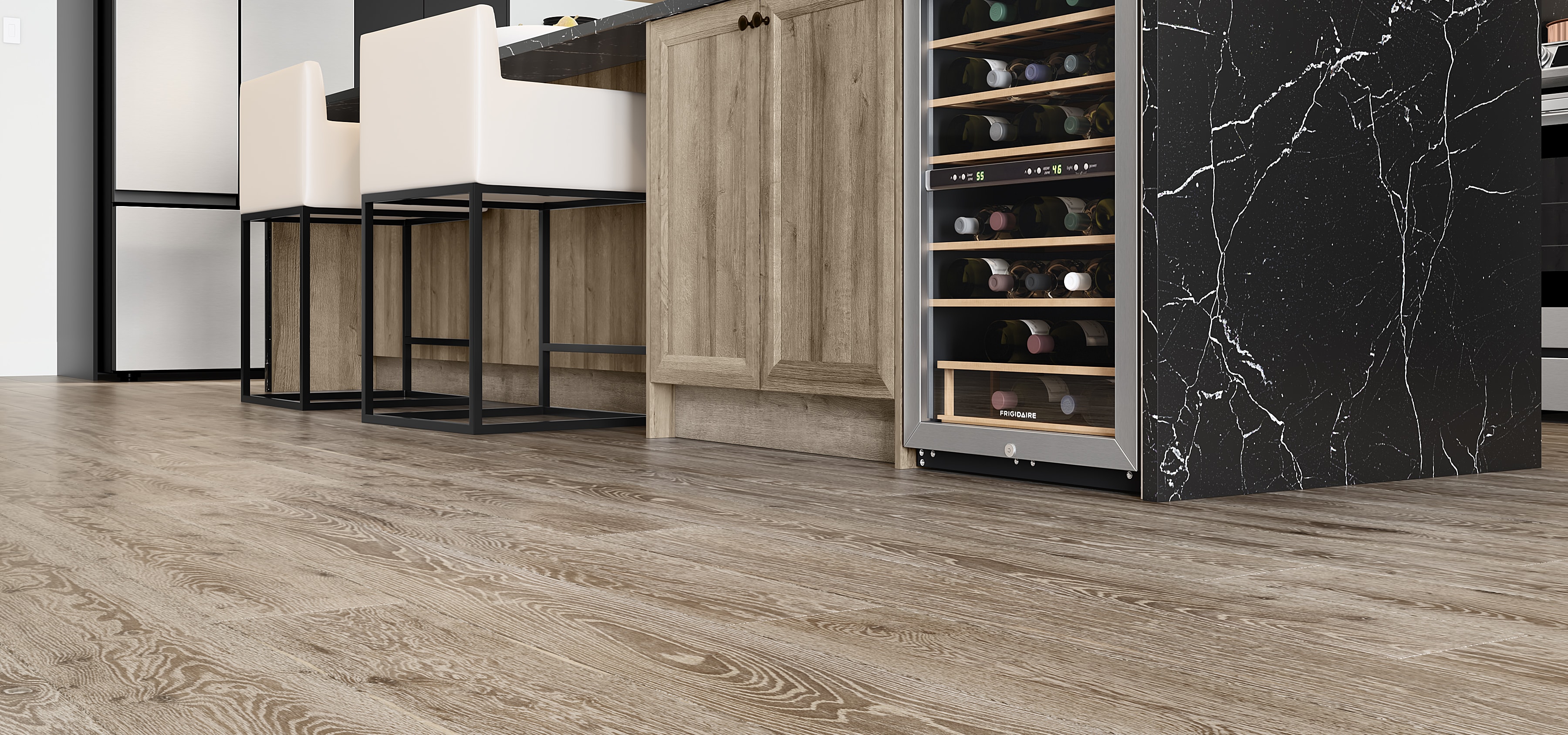 Kitchen floor with a faux wood finish Kitchen floor with a faux wood finish