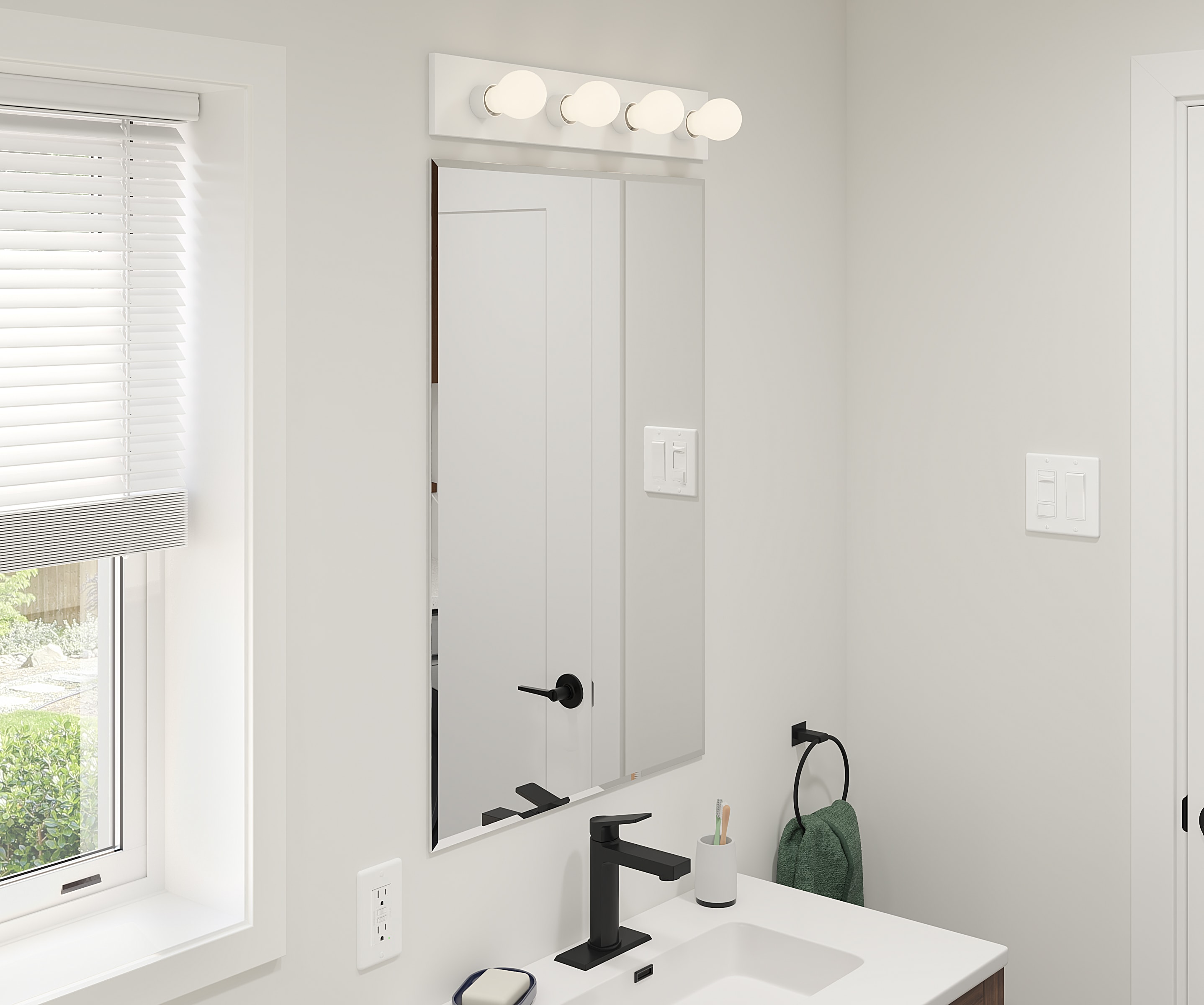 Bathroom mirror with a 4-light vanity bar