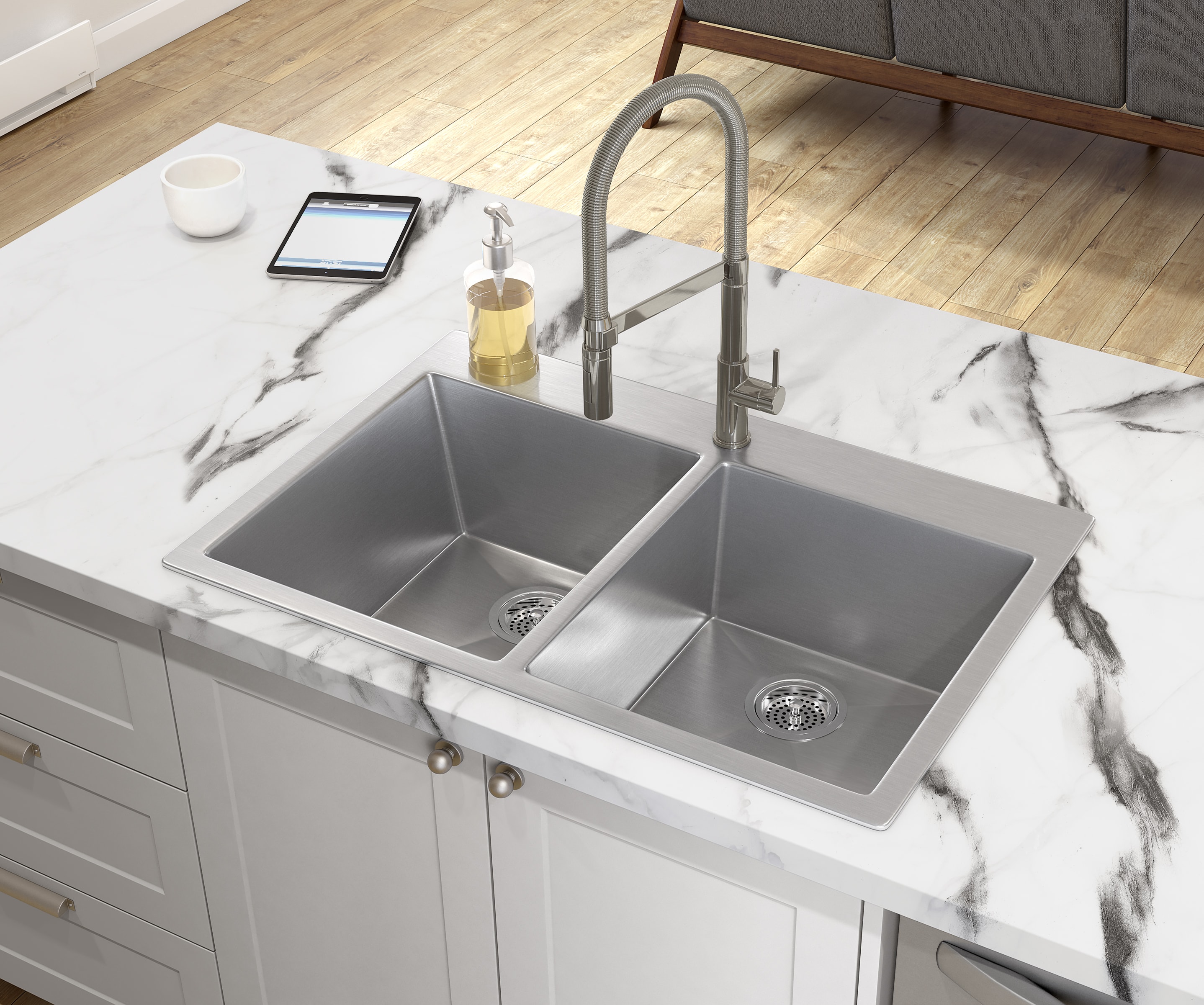 Double stainless-steel kitchen sink