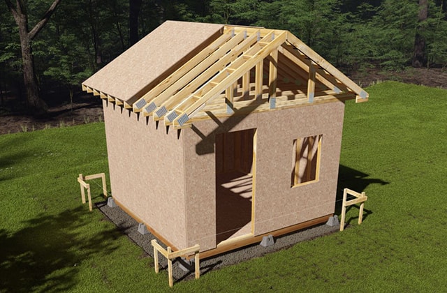 Roof of a garden shed under construction Roof of a garden shed under construction