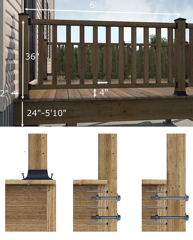 Garde-corps et rampe de terrasse avec un schéma et des mesures