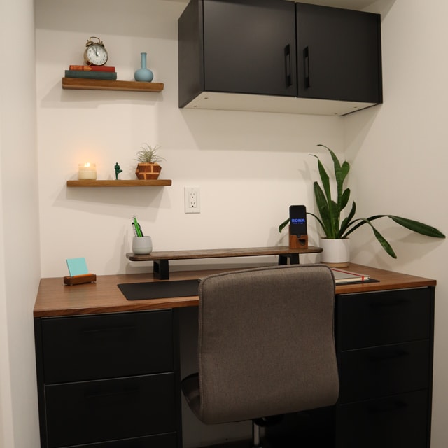 Home office with Eklispe cabinets and storage