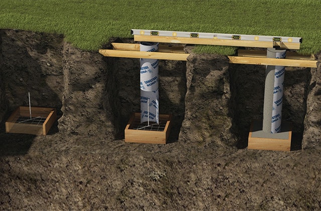 Concrete pillars with footings in the ground