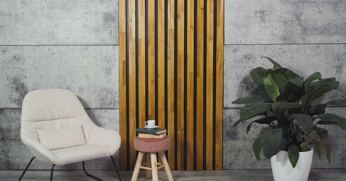 Industrial accent wall with wood slats
