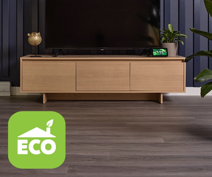 Vinyl basement flooring with ECO logo Vinyl basement flooring with ECO logo