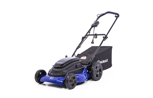 An electric lawnmower on a white background
