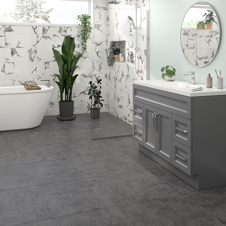 Dark grey cermaic tile flooring