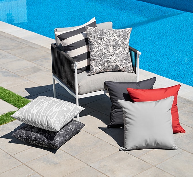 Selection of outdoor pillows and cushions
