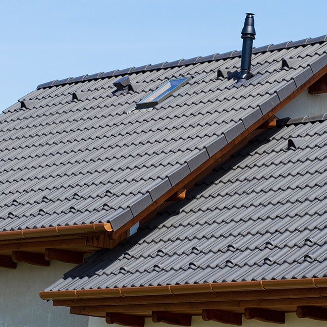 Roof covered with concrete tiles Roof covered with concrete tiles