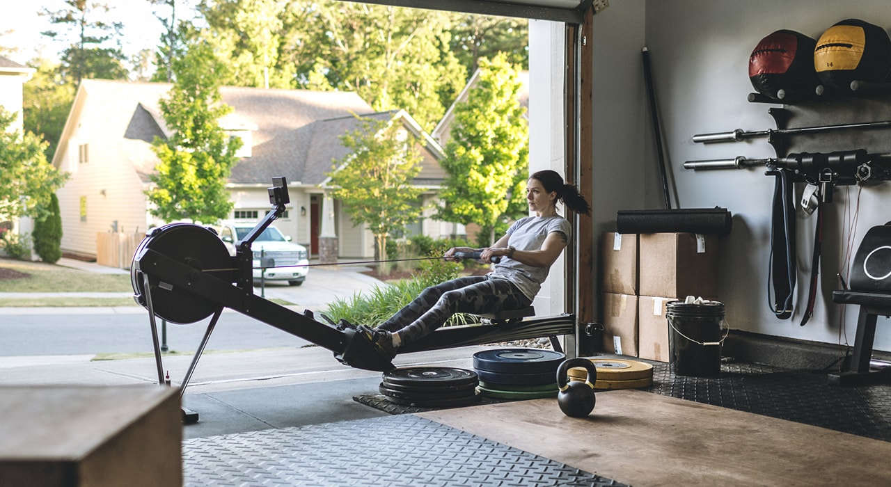 Woman using a rowing machine