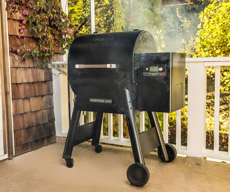 A pellet grill on a patio