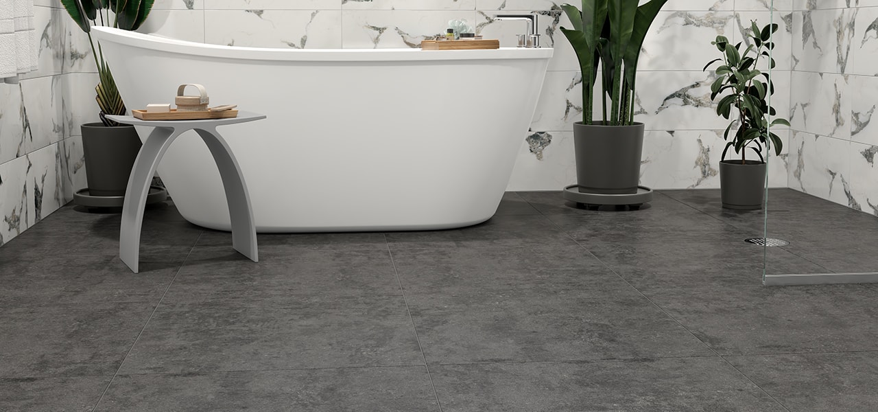 Dark grey ceramic flooring
