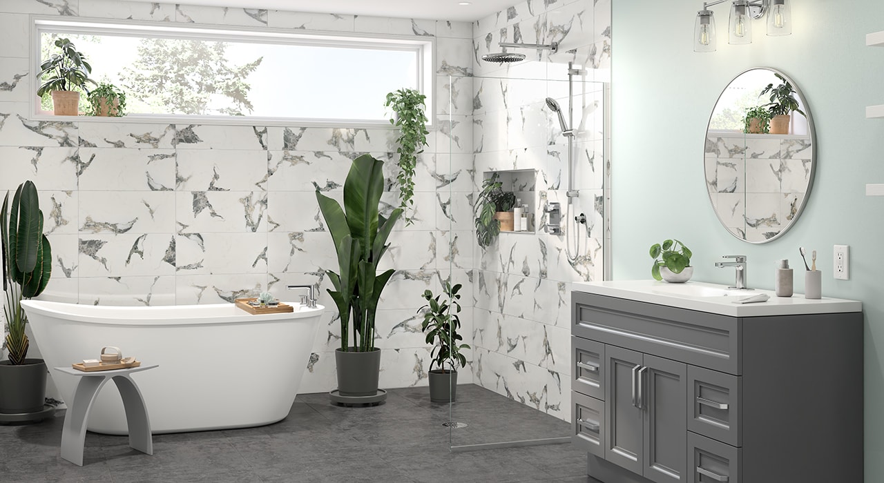 Salle de bain moderne avec des plantes