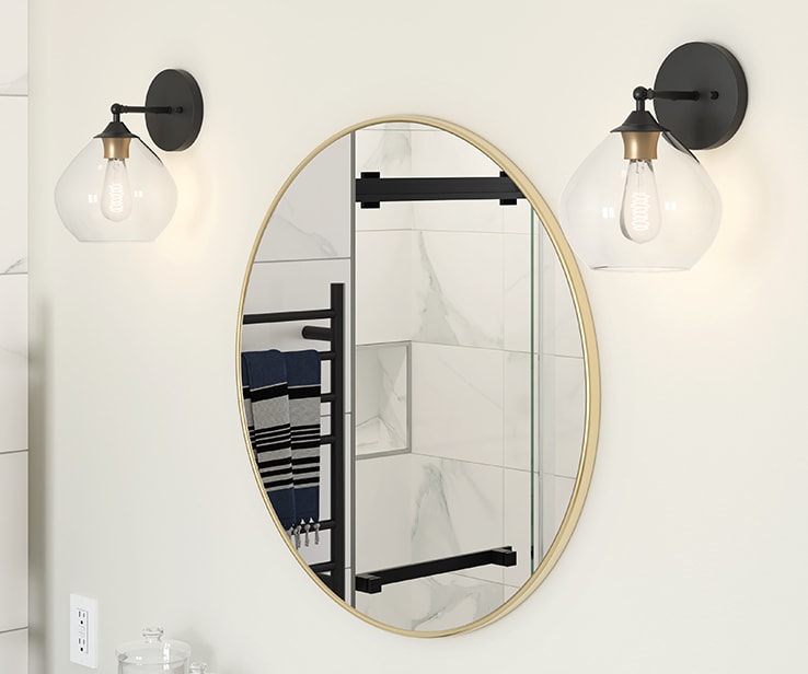 Bathroom mirror with two wall sconces