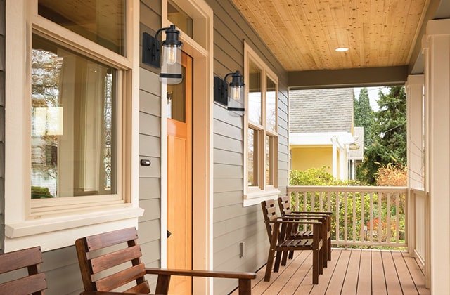 Porch with black outdoor lights Porch with black outdoor lights