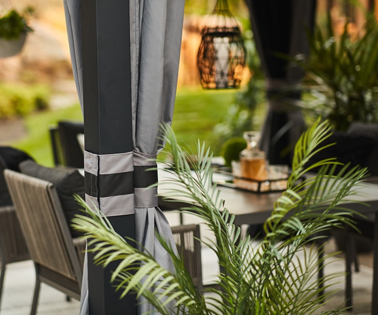 Gazebo with outdoor curtains