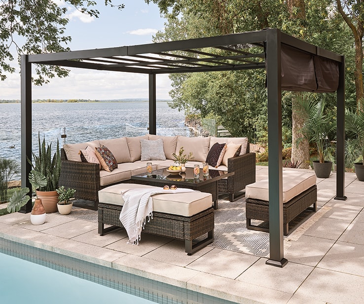 Modern pergola with a patio set