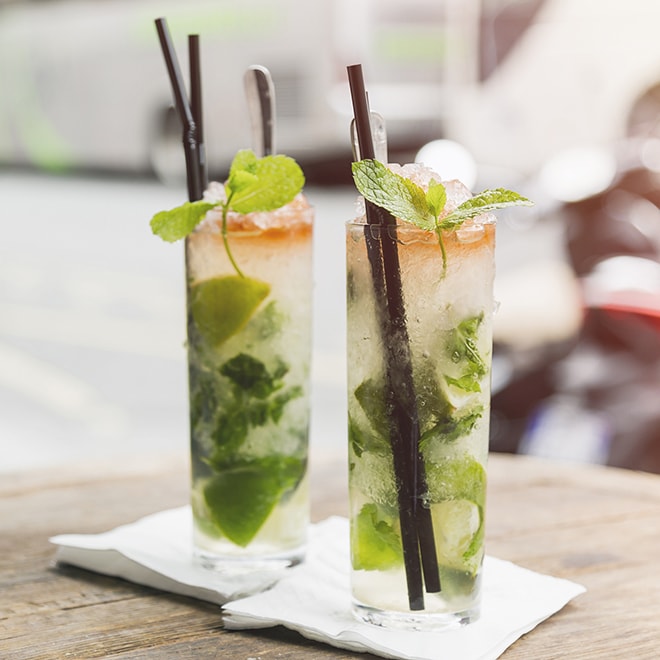 Botanical cocktails with fresh mint
