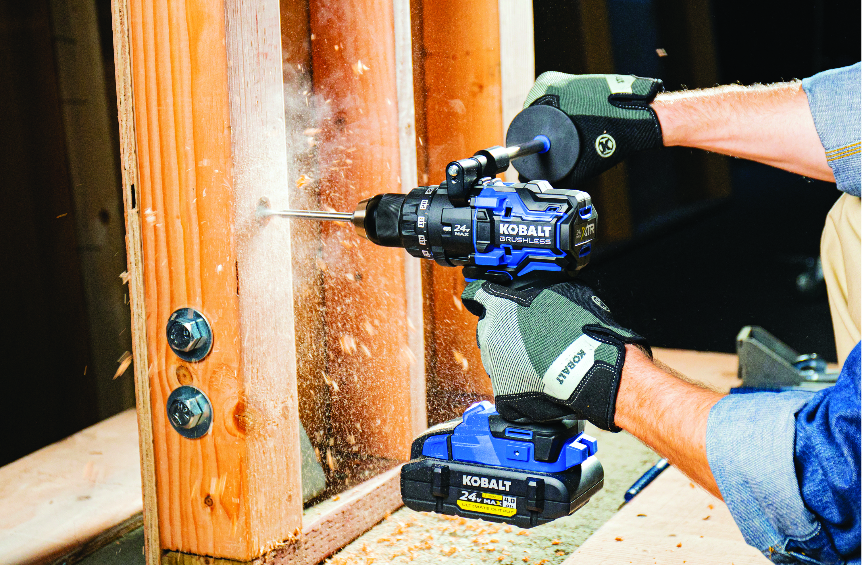 Person using a Kobalt cordless drill