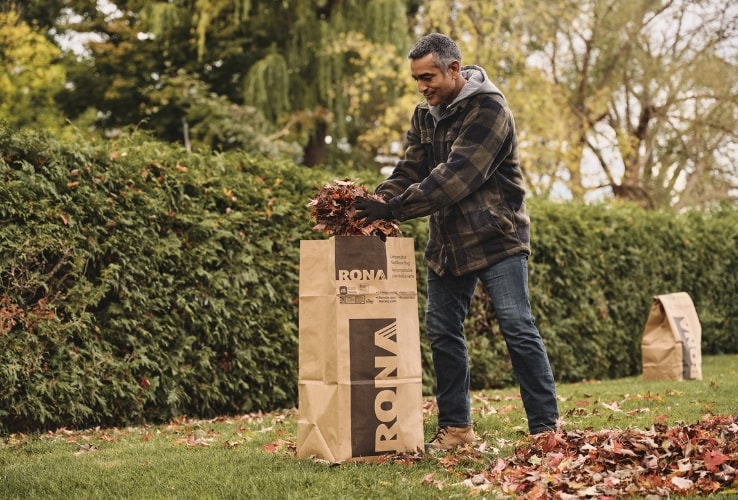 Homme ramassant des feuilles mortes Homme ramassant des feuilles mortes