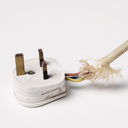 A frayed power cord