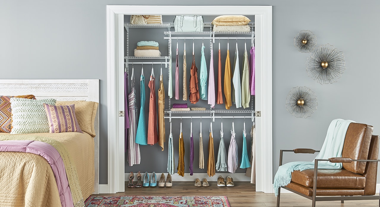 Bedroom with a large organized closet