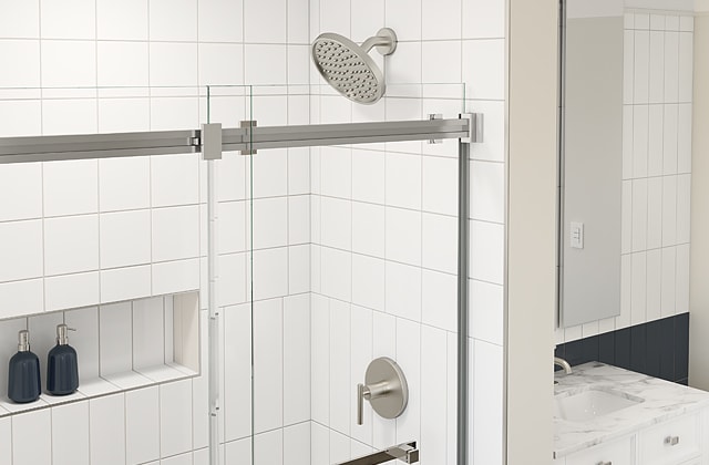 Shower with white subway tile 