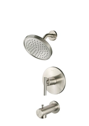 Brushed nickel tub and shower faucet