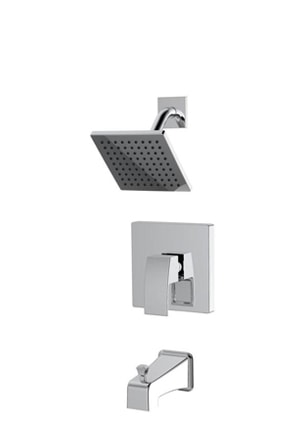 Square chrome tub and shower faucet