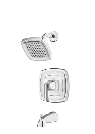 Round chrome tub and shower faucet