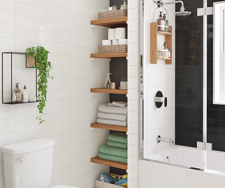 Wall shelves in a bathroom