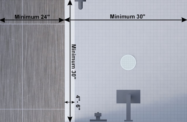 Illustration of a shower with measurements