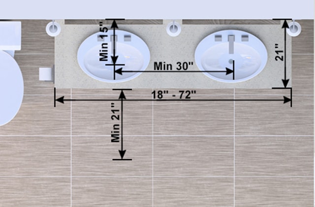 Illustration of a bathroom vanity with measurements