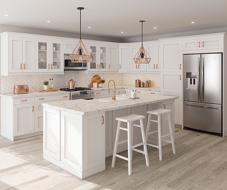 White kitchen with metallic accents