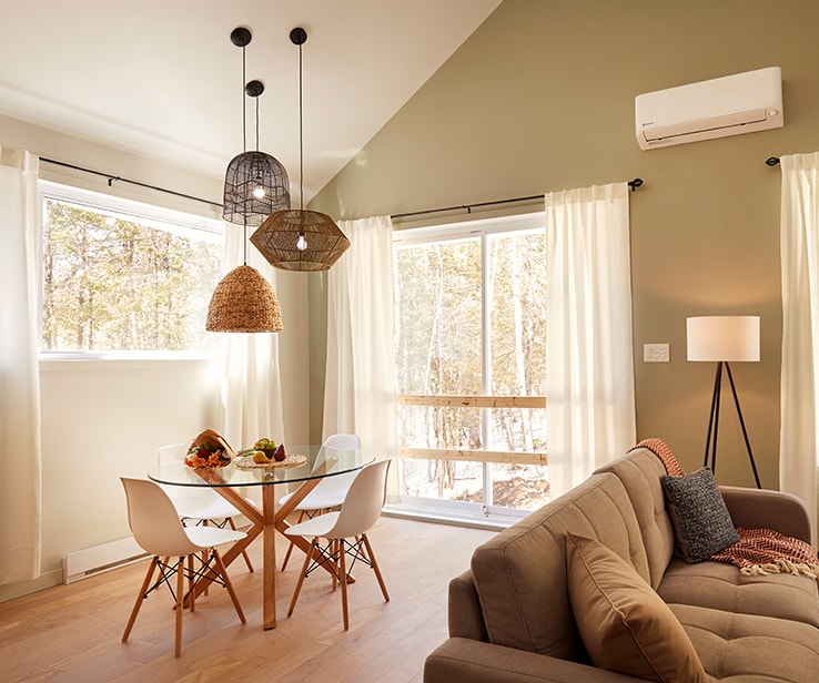 Open-concept living and dining room